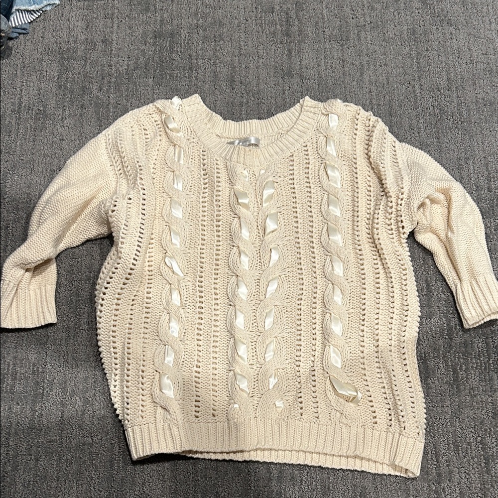 LC Lauren Conrad Ivory Cable Knit Sweater